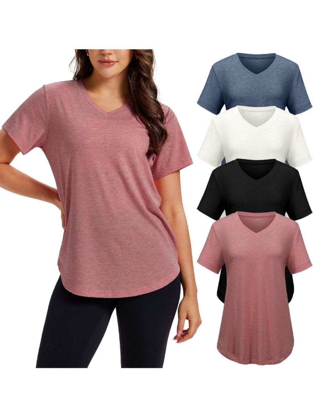 Plus Size V Neck T-Shirts for Women - 4 Pack Short Sleeve Summer Tops